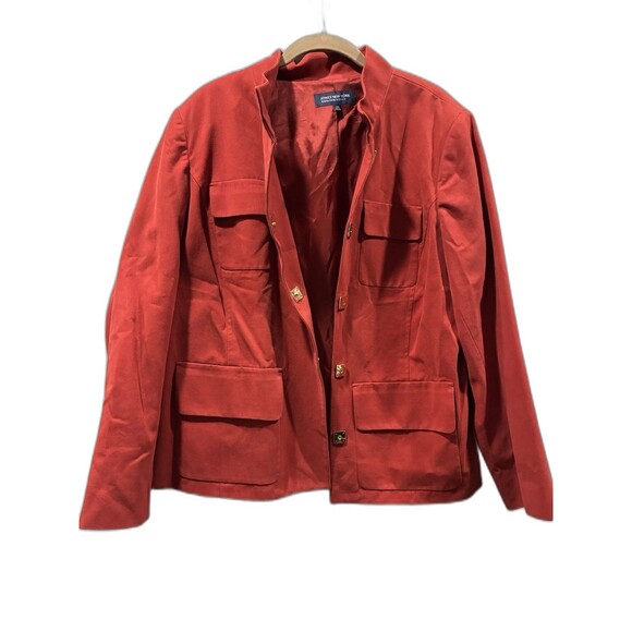 Jones New York Signature Woman Red Utility Blazer 14W Cotton Gold Buttons - Picture 2 of 7